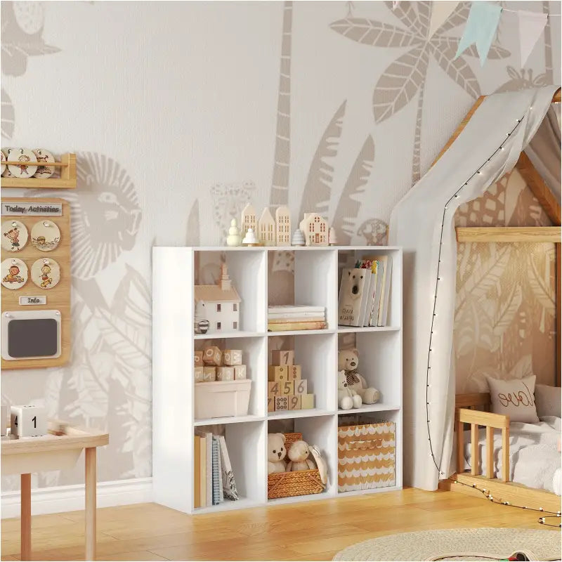 BukkitBow - Open Boekenkast met 9 Vakken - Hout/Melamine Fineer - Open Vakken - Ruimtebesparend en Stabiel - 94x93x29,5 cm