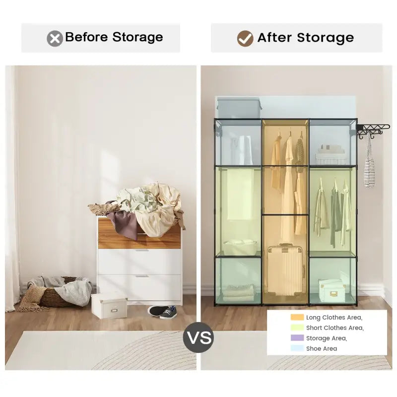 BukkitBow - Open Kledingkast - met Planken en Kledingroedes - Uitklapbare Rekken - Gemaakt van Metaalstof - Zwart