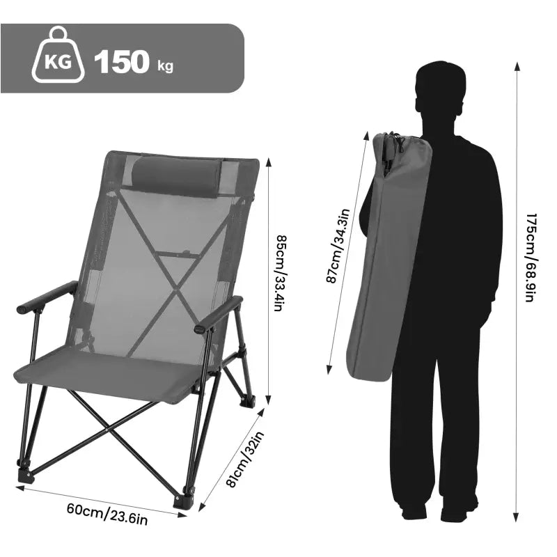 BukkitBow - Opvouwbare Campingstoel - Metaal en Polyester - Hoge Rugleuning - Draagbaar - 150 kg Draagvermogen