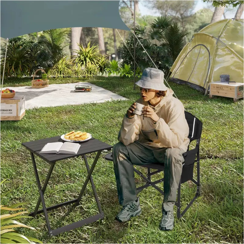 BukkitBow - Opvouwbare Campingstoel - Versterkt Aluminium en Oxford Stof - 150 kg Draagvermogen - Inclusief Tafeltje en Bekerhouder