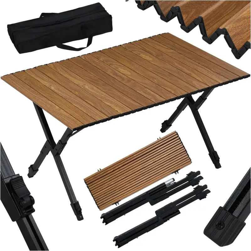 BukkitBow - Opvouwbare Campingtafel - Aluminium en Kunststof - Verstelbare Hoogte - 50 kg Draagvermogen - Houtlook