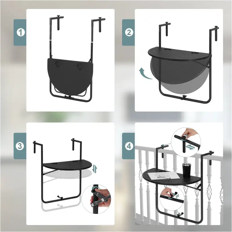 BukkitBow - Opvouwbare Hangende Balkontafel - 10kg Gewichtscapaciteit - In Hoogte Verstelbaar - met Bekerhouders - Weerbestendig - 60x(74-84.5)x62cm