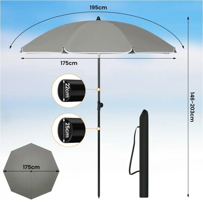 BukkitBow - Parasol - UV-Bestendig - Strandparasol - Hoogte Verstelbaar - 45° Buigbaar - Rond