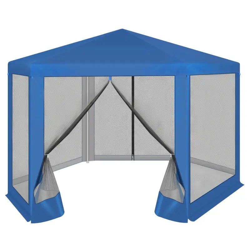 BukkitBow - Partytent met Hor Zijwanden – Zeshoekige Tent Opvouwbaar – Zonbestendig met Vliegenhor – Tuinpaviljoen 380 x 360 cm – Blauw
