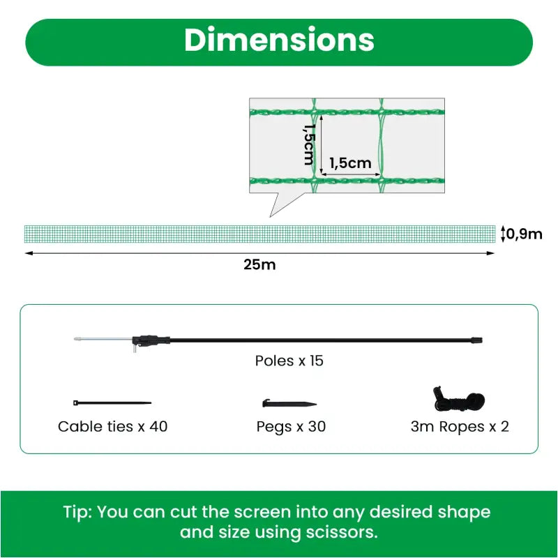 BukkitBow - Pluimveenet - Tuinhek - Campinghek - Afzethek - 53 g/m² PE - Groen