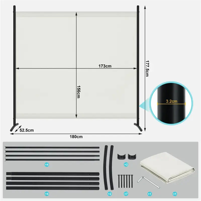 BukkitBow – Privacy Scherm 160g/m² Polyester – 180x177cm Stalen Frame – Voor Binnen en Buiten – Waterdicht en Zonbestendig