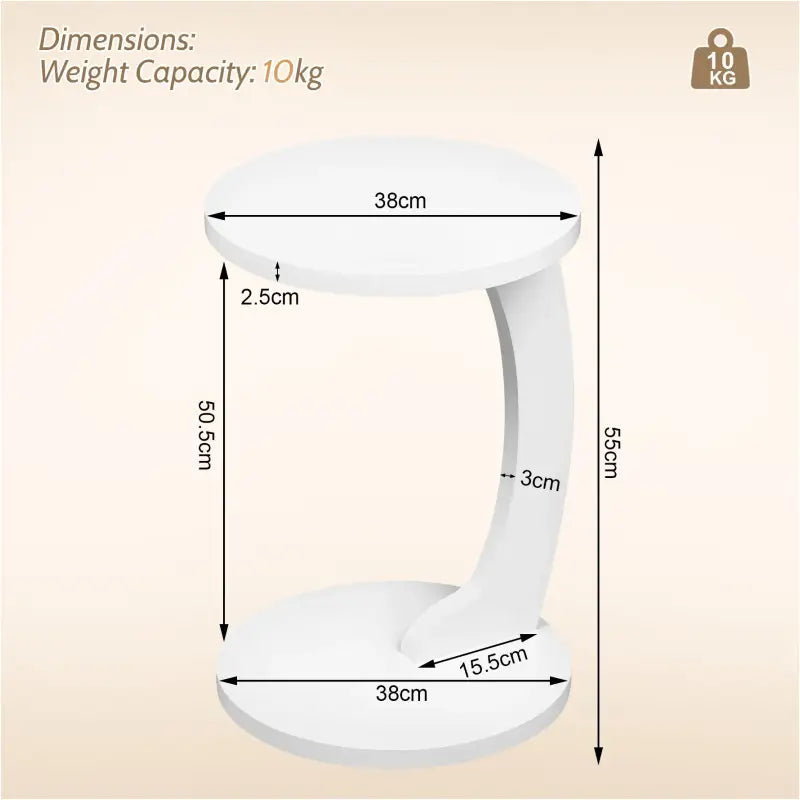 BukkitBow - Ronde Bijzettafel - 38x55 cm - C-vormig - Ruimtebesparend Ontwerp