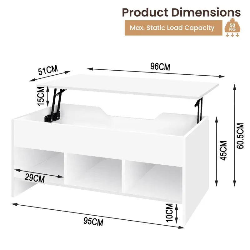 BukkitBow - Salontafel - met Uitschuifbaar Blad - met Opbergruimte en Vakken - Wit