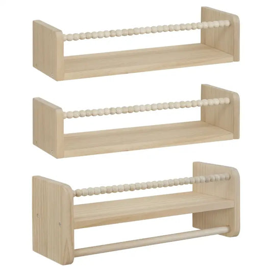 BukkitBow - Set van 3 Zwevende Wandplanken - Massief Grenenhout - Natuurlijk Hout - Montessori Boekenplank
