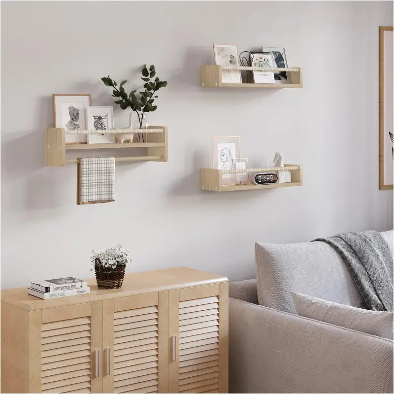 BukkitBow - Set van 3 Zwevende Wandplanken - Massief Grenenhout - Natuurlijk Hout - Montessori Boekenplank