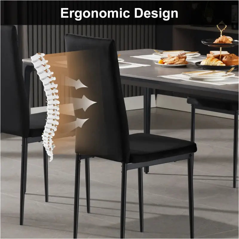 BukkitBow – Set van 4 Eetkamerstoelen – Kunstleer of Fluweel en Metalen Poten – 40x98x52 cm – Ergonomisch en Duurzaam