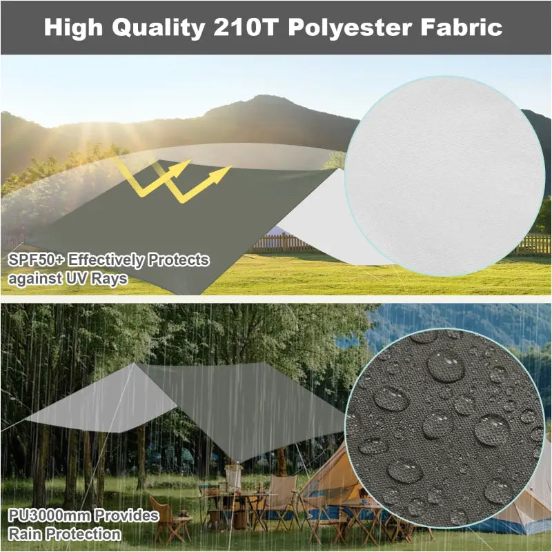 BukkitBow - Tentzeil - Waterdicht - Zonwering SPF50+ - Met Oogjes, Touwen en Haringen - Grijs