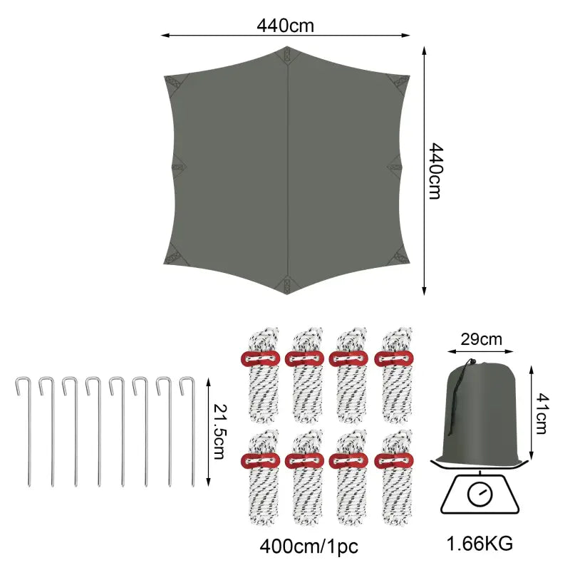 BukkitBow - Tentzeil - Waterdicht - Zonwering SPF50+ - Met Oogjes, Touwen en Haringen - Grijs
