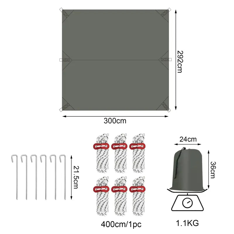 BukkitBow - Tentzeil - Waterdicht - Zonwering SPF50+ - Met Oogjes, Touwen en Haringen - Grijs
