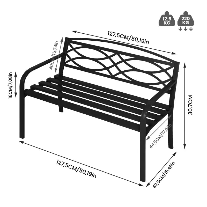 BukkitBow - Tuinbank Metaal - Weerbestendig - Parkbank / Balkonbank - 2-3 Personen - 127x83x60cm