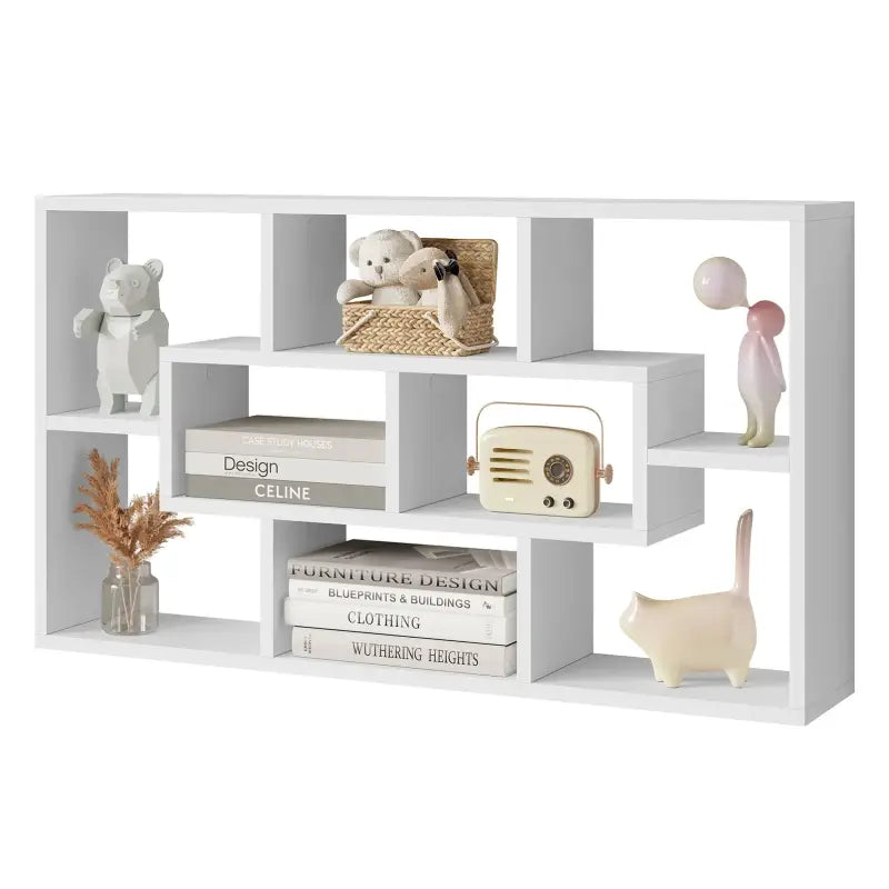 BukkitBow - Wandplank / Wandkast - Hangende Kast met 8 Vakken - Gemaakt van Stevig Hout - 85x48x16CM