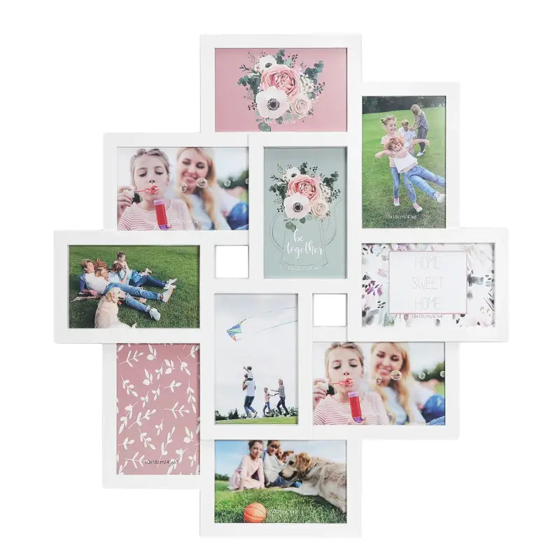 BukkitBow - Witte Multi Fotolijst - 10 Delige Fotolijst - Stevig Plexiglas - Geschikt voor 10x15cm Foto's - 54,5x49cm 