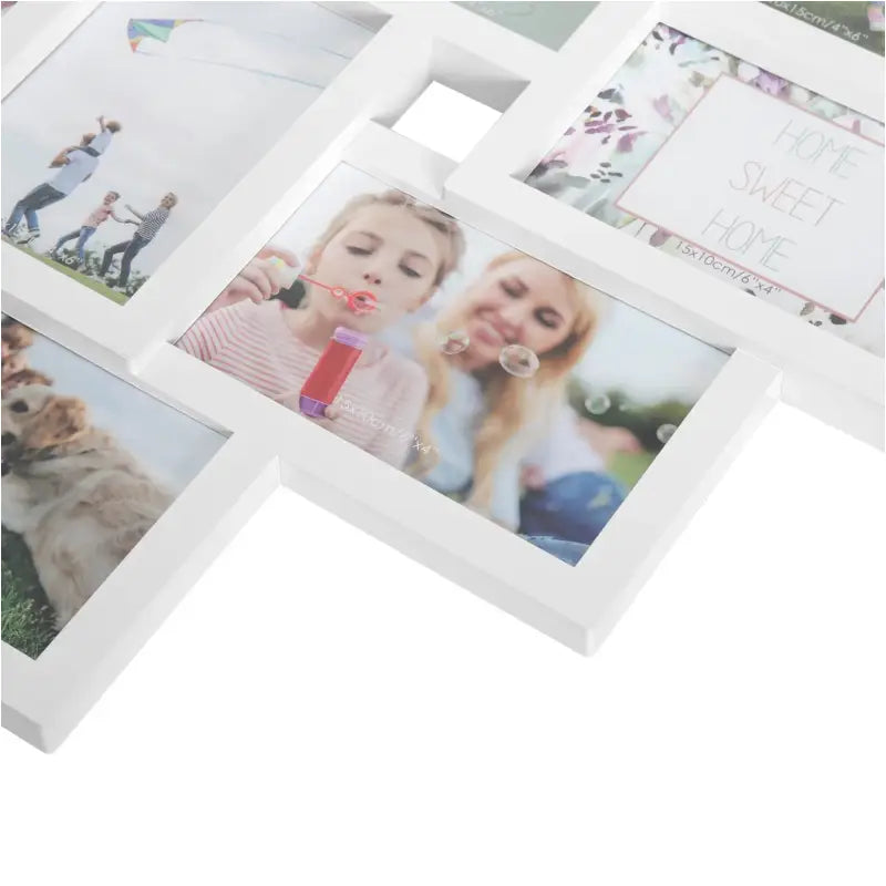 BukkitBow - Witte Multi Fotolijst - 10 Delige Fotolijst - Stevig Plexiglas - Geschikt voor 10x15cm Foto's - 54,5x49cm 