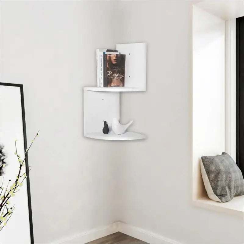 BukkitBow - Zigzag Hoekkast / Hoek Wandplank - Stevig Hout - 2 Niveau's - 25X25X52.4cm