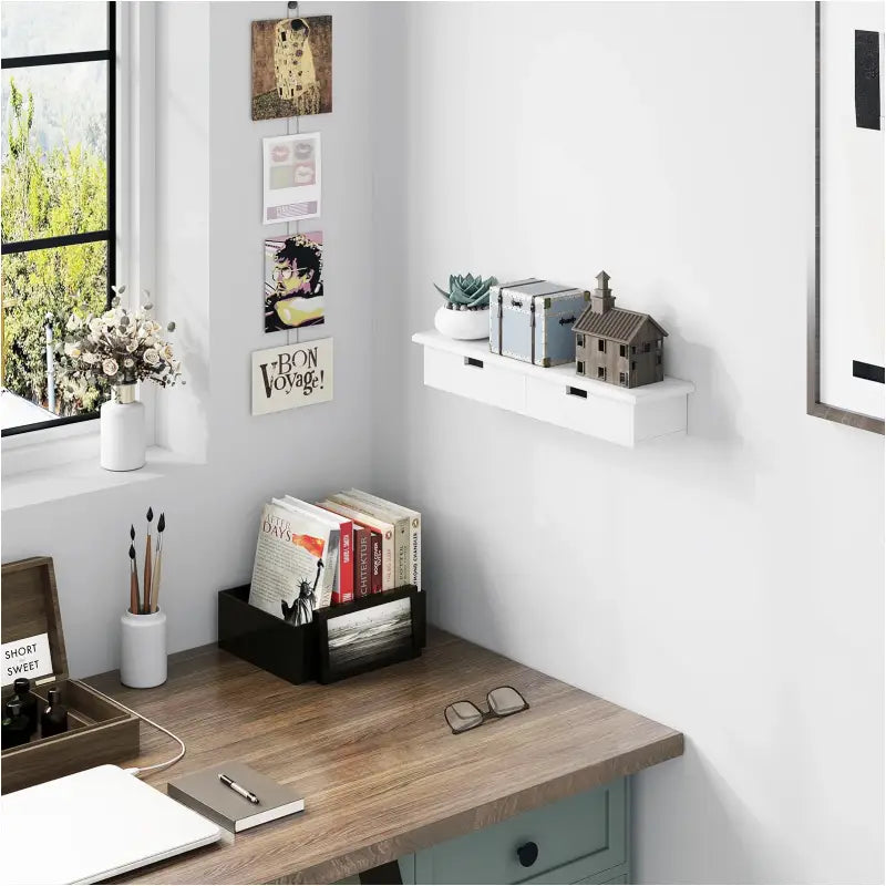 BukkitBow - Zwevende Wand / Boekenplank - Cd/Dvd Plank Met 2 Laden (65X10X15CM)