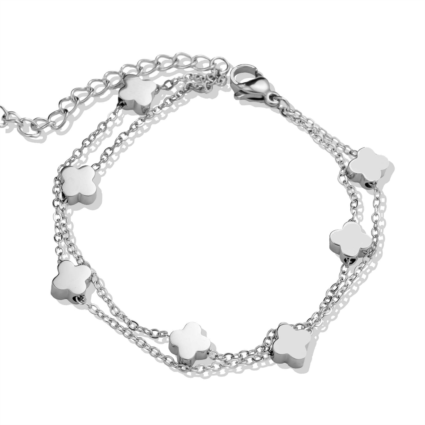 Dubbele klaver ketting armband zilver