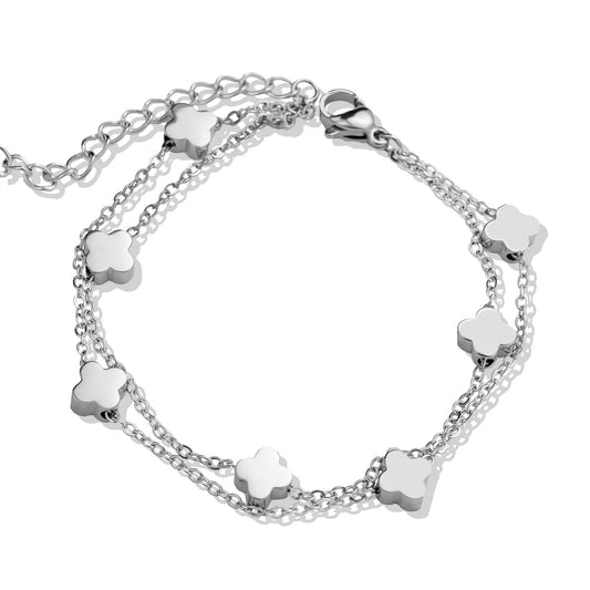 Dubbele klaver ketting armband zilver