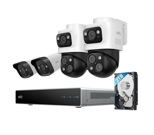 Beveiligingscameraset; PoE-recorder, 2x Bulletcam en 2x PTZ-camera 
