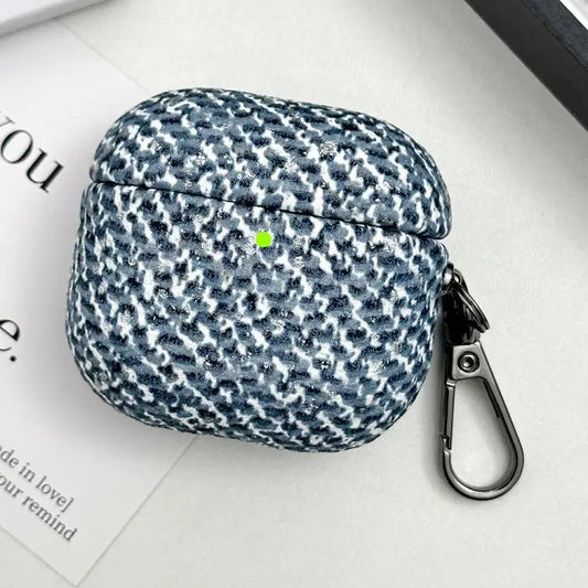 For AirPods 4 Camouflage Texture Earbuds Box PC Case with Hook(Blue)