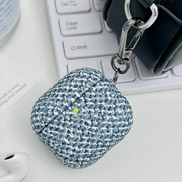 For AirPods 4 Camouflage Texture Earbuds Box PC Case with Hook(Blue)