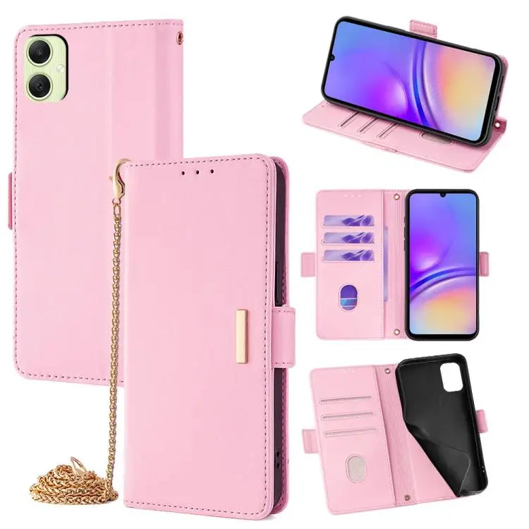 Voor Samsung Galaxy A05 4G Crossbody Chain Leather Telefoonhoesje (Roze)