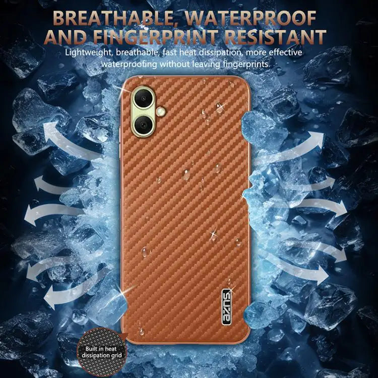 Voor Samsung Galaxy A07 4G AZNS gegalvaniseerde rand koolstofvezel textuur telefoonhoesje (zwart)