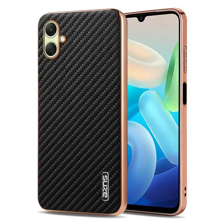 Voor Samsung Galaxy A07 4G AZNS gegalvaniseerde rand koolstofvezel textuur telefoonhoesje (zwart)