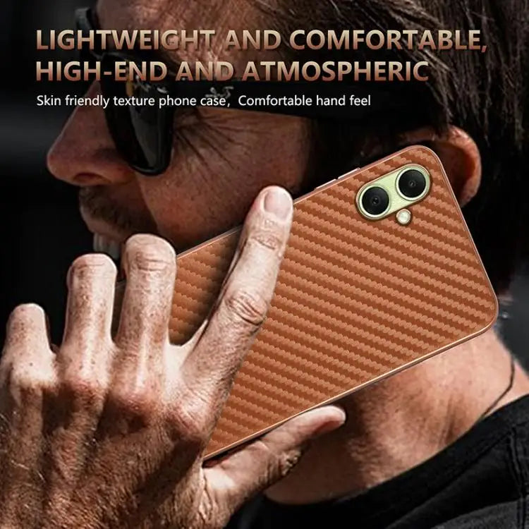 Voor Samsung Galaxy A07 4G AZNS gegalvaniseerde rand koolstofvezel textuur telefoonhoesje (zwart)