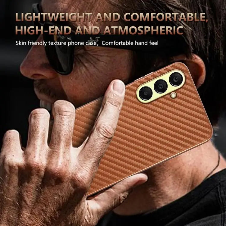 Voor Samsung Galaxy A17 4G / 5G AZNS gegalvaniseerde rand koolstofvezel textuur telefoonhoesje (blauw)