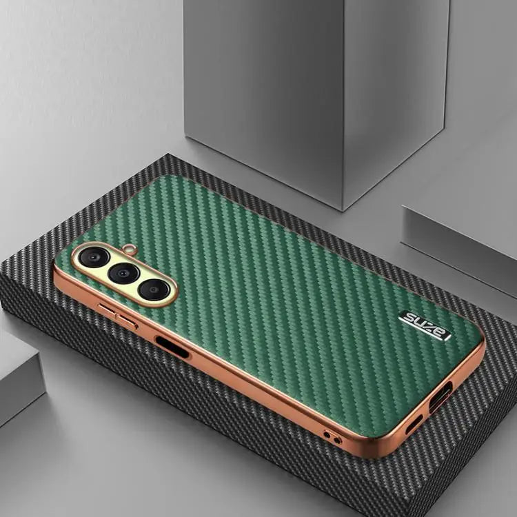 Voor Samsung Galaxy A17 4G / 5G AZNS gegalvaniseerde rand koolstofvezel textuur telefoonhoesje (groen)