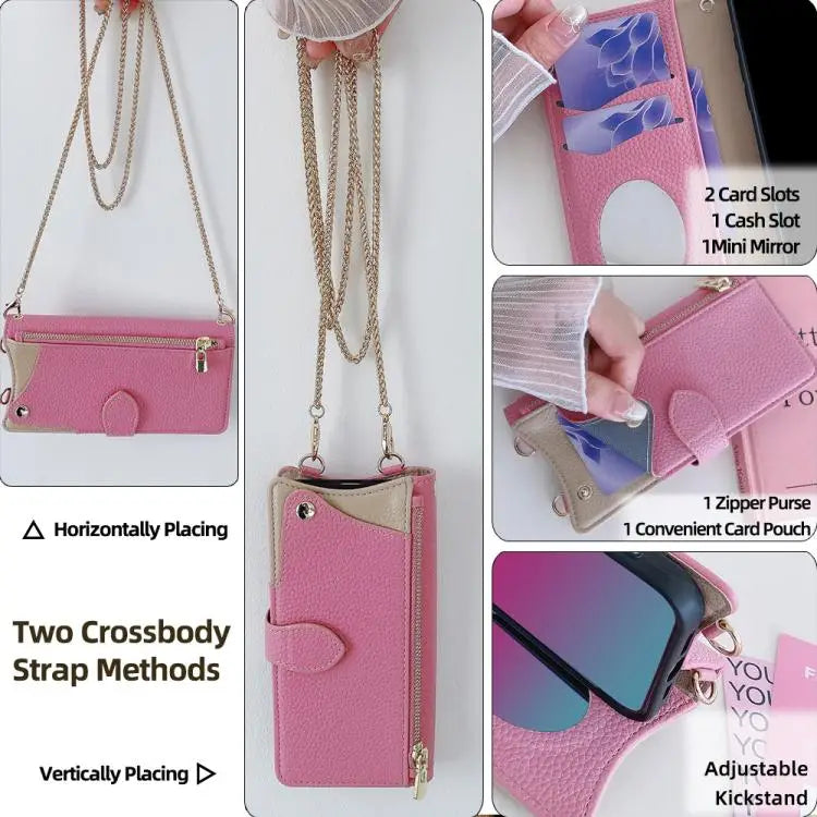 Voor Samsung Galaxy A36 5G Crossbody Chain Fishtail Litchi leren telefoonhoesje (roze)