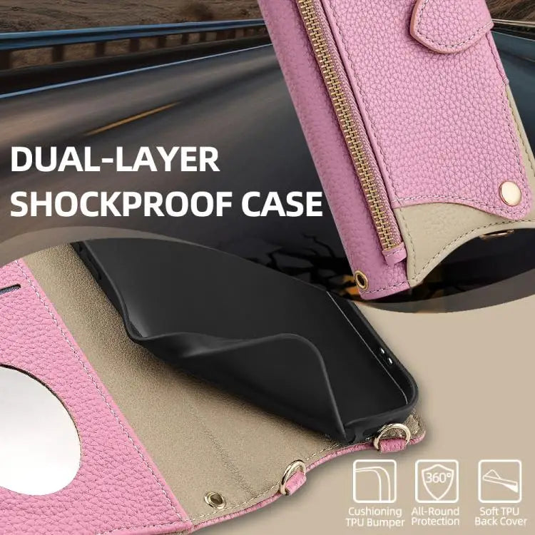 Voor Samsung Galaxy A36 5G Crossbody Chain Fishtail Litchi leren telefoonhoesje (roze)