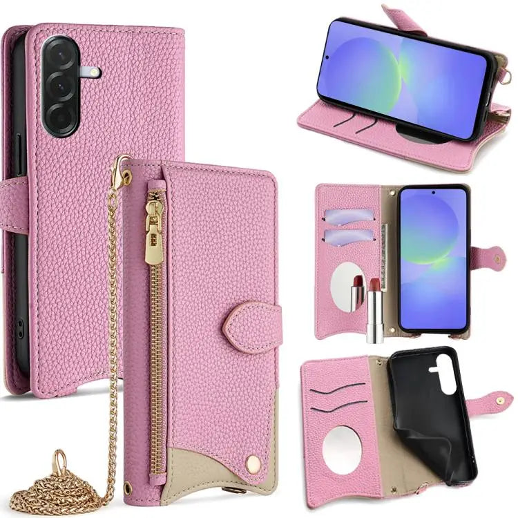 Voor Samsung Galaxy A36 5G Crossbody Chain Fishtail Litchi leren telefoonhoesje (roze)