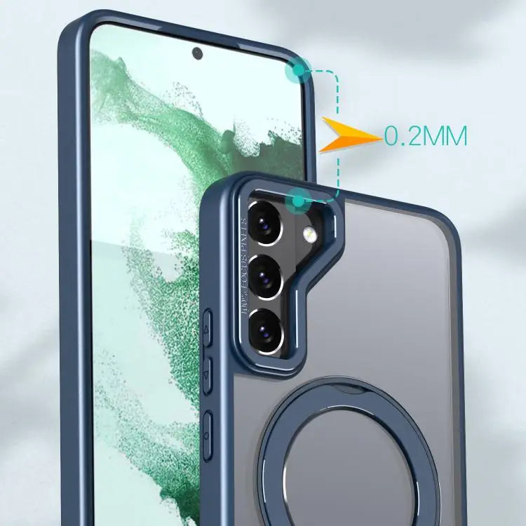 Voor Samsung Galaxy S22 5G kalebol MagSafe metalen ringhouder telefoonhoesje (blauw)