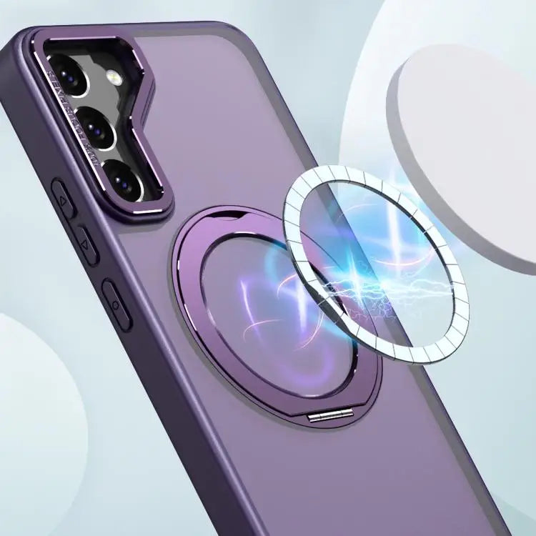 Voor Samsung Galaxy S22+ 5G kalebol MagSafe metalen ringhouder telefoonhoesje (donkerpaars)