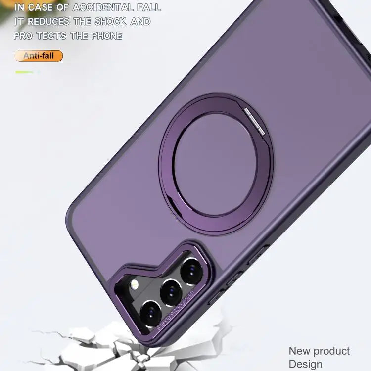 Voor Samsung Galaxy S22+ 5G kalebol MagSafe metalen ringhouder telefoonhoesje (donkerpaars)