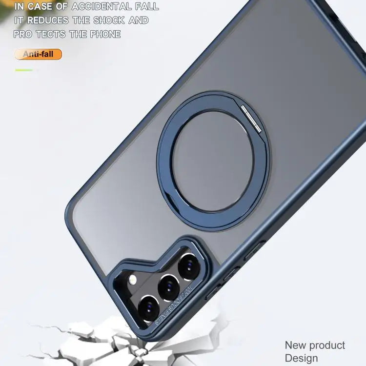 Voor Samsung Galaxy S22 5G kalebol MagSafe metalen ringhouder telefoonhoesje (blauw)