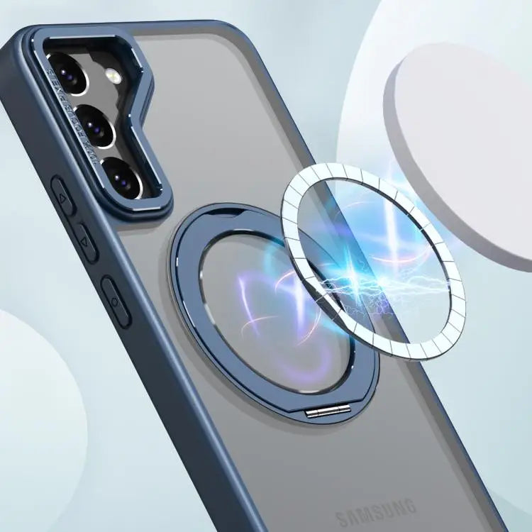 Voor Samsung Galaxy S22 5G kalebol MagSafe metalen ringhouder telefoonhoesje (blauw)