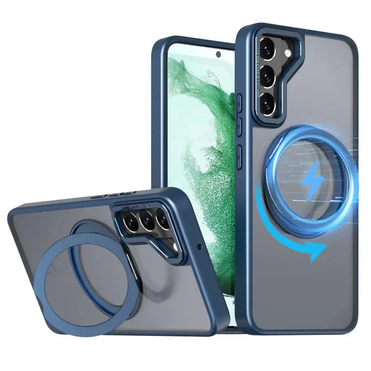 Voor Samsung Galaxy S22 5G kalebol MagSafe metalen ringhouder telefoonhoesje (blauw)