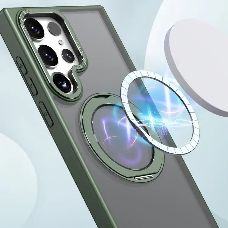 Voor Samsung Galaxy S22 Ultra 5G kalebol MagSafe metalen ringhouder telefoonhoesje (groen)