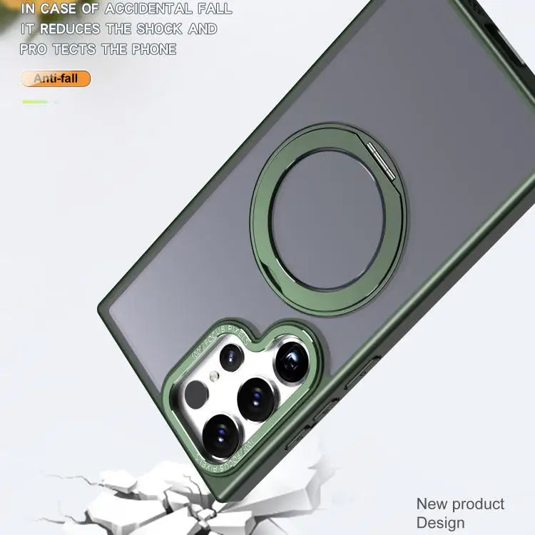 Voor Samsung Galaxy S22 Ultra 5G kalebol MagSafe metalen ringhouder telefoonhoesje (groen)