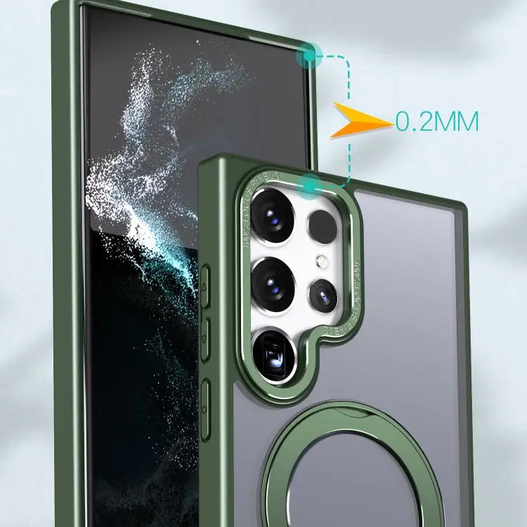 Voor Samsung Galaxy S22 Ultra 5G kalebol MagSafe metalen ringhouder telefoonhoesje (groen)