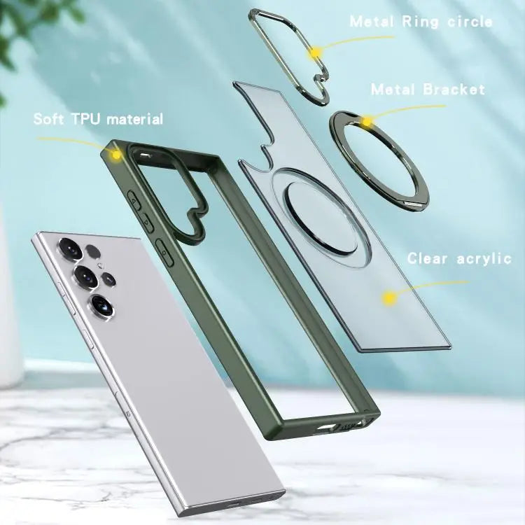 Voor Samsung Galaxy S22 Ultra 5G kalebol MagSafe metalen ringhouder telefoonhoesje (groen)