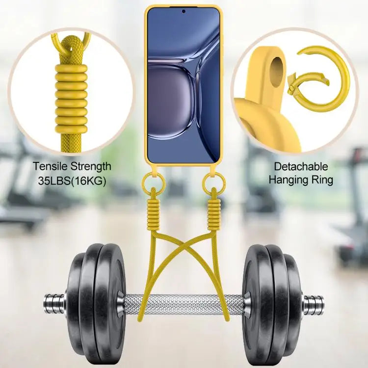 Voor Samsung Galaxy S24+ 5G Geïntegreerde Kaarthouder Effen Kleur Vloeibare Siliconen Telefoonhoes Gen2 met Korte Lanyard (Geel)