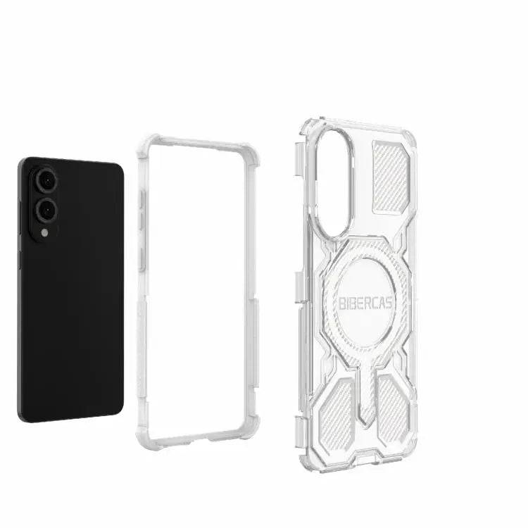 Voor Samsung Galaxy S25 Edge 5G BIBERCAS Transparante Kleurenserie MagSafe Airbag Schokbestendige Telefoonhoes (Paars)